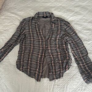 PAIGE Gray and Blush Plaid Button-Down Shirt